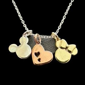 Disney LA Rocks Mickey Loves Minnie Heart Pendant Necklace - tri tone
